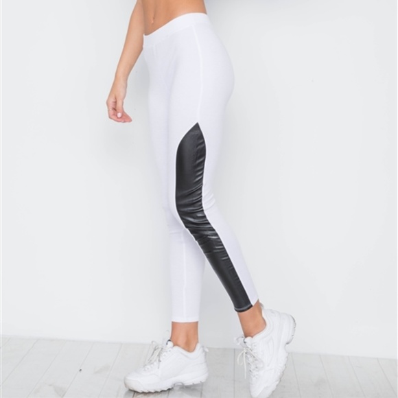 EDGY VIBES LEATHER PANEL ANKLE LEGGINGS white - Picture 2 of 7